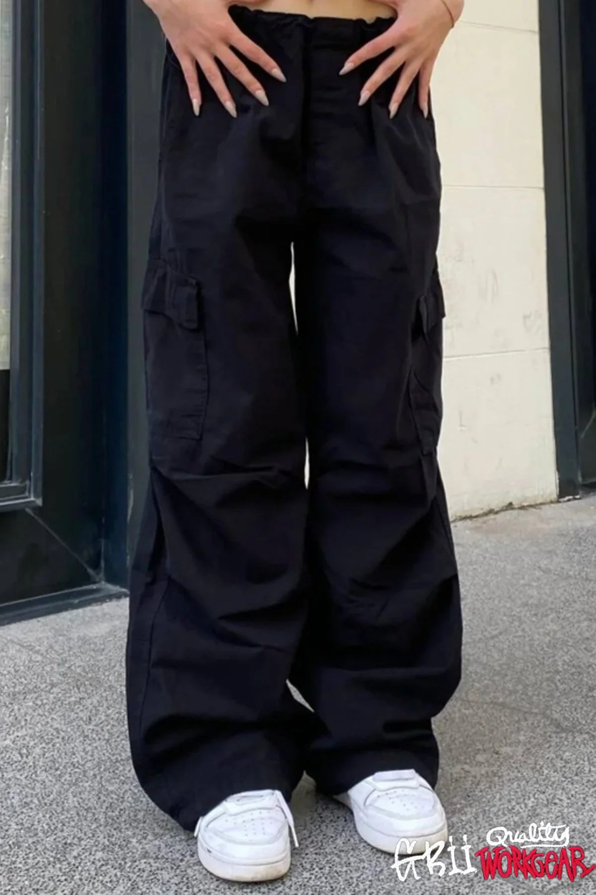Unisex Bol Baggy Kargo Cep bel Paça Lastikli Pileli Pamuk Pantolon