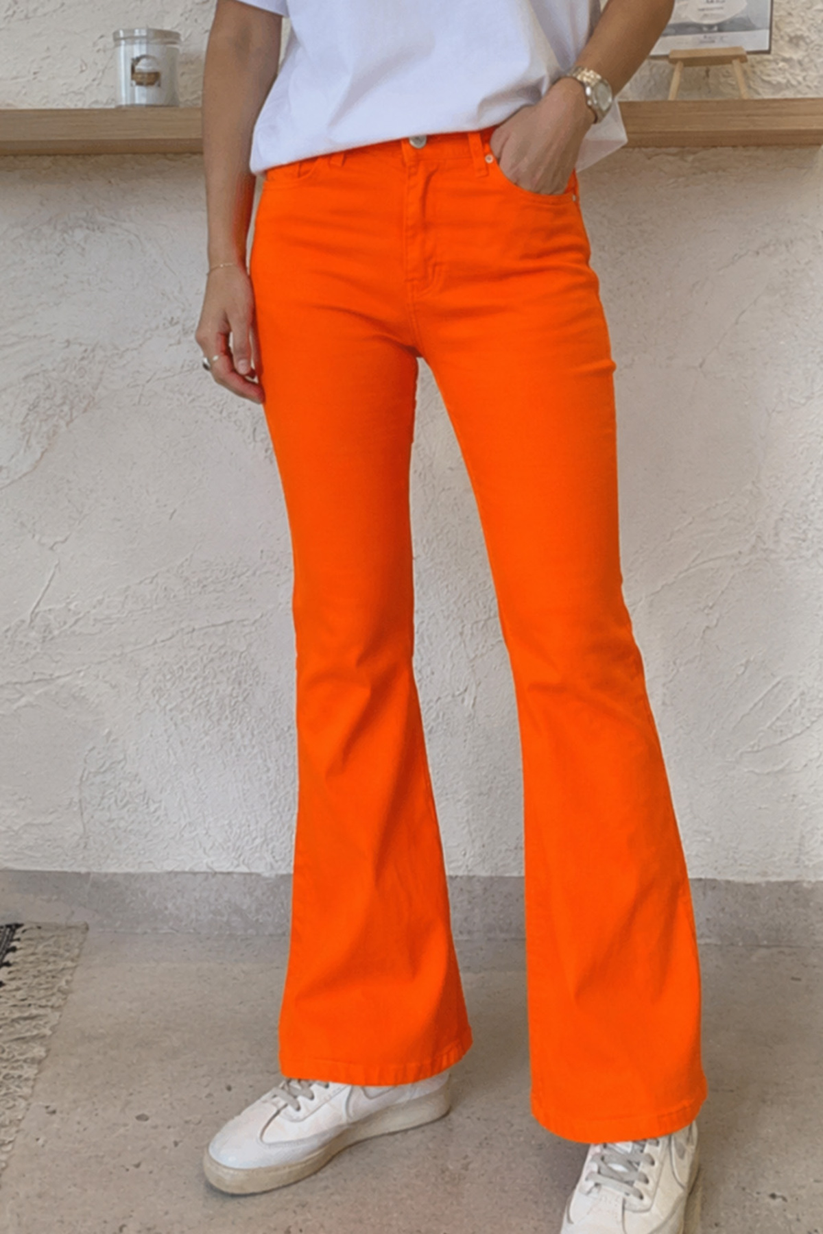 Kadın Turuncu Yüksek Bel Straight Jean Pantolon