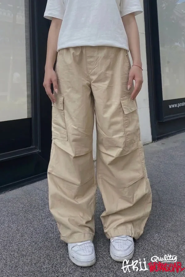 Unisex Bol Baggy Kargo Cep bel Paça Lastikli Pileli Pamuk Pantolon