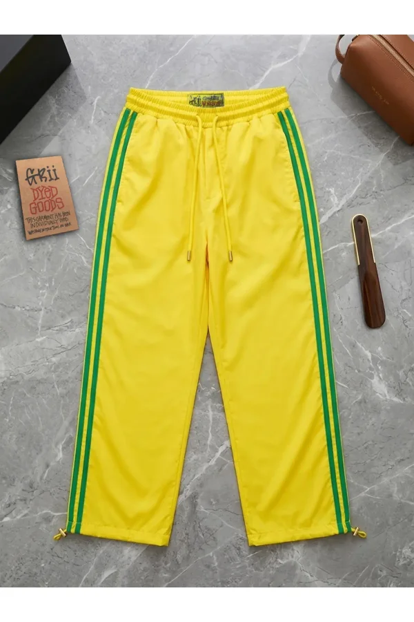 Üç Şeritli Unisex Düz Baggy Eşofman bel Paça Lastikli Ayarlanabilir Bel Paça