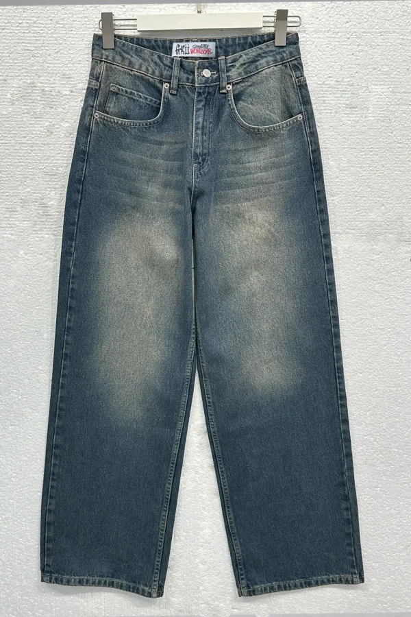 Unisex Bol Baggy Jean Pantolon Yeşil Bol Paça