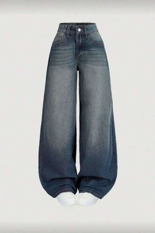 Lacivert Yıkamalı Bol Paça Baggy Jean Pantolon Rotro