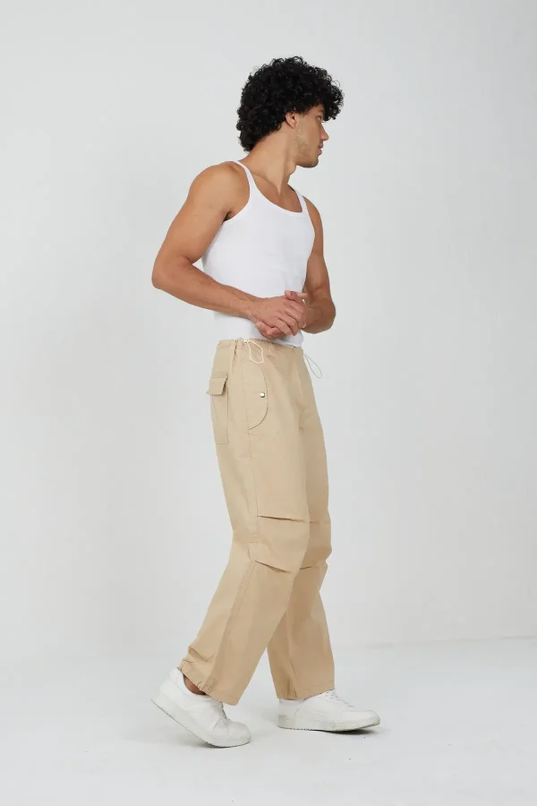 Unisex Pamuklu Y2k Pileli Lastikli Ayarlanabilir Bel Paça Baggy Pantolon