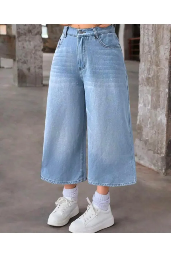 Unisex Vintage Yıkamalı Retro Kalıp Baggy Jean Kapri Bermuda