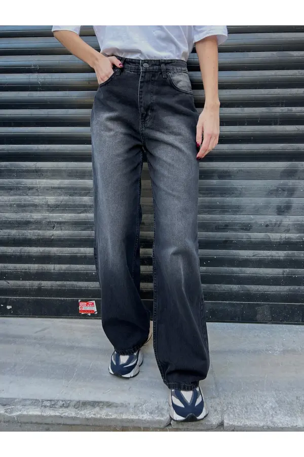 Füme Yıkamalı Bol Paça Baggy  Jean Pantolon Rotro