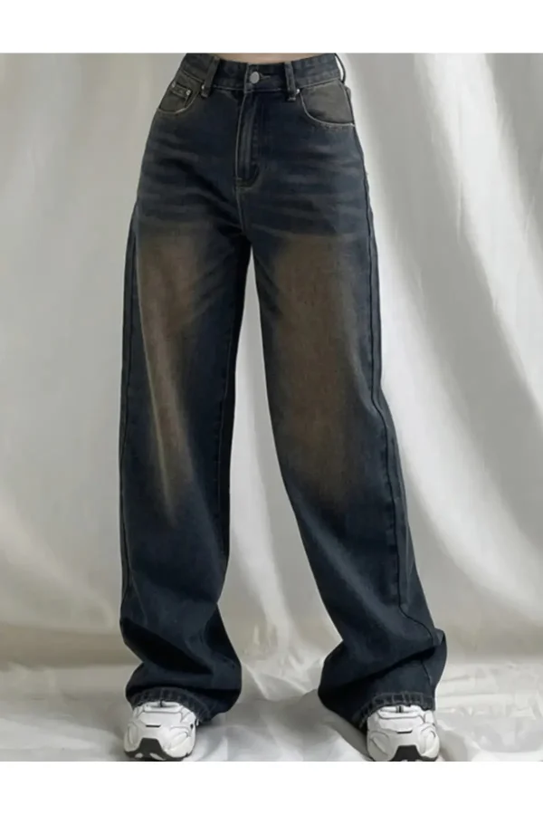 Füme Yıkamalı Bol Paça Baggy Jean Pantolon Rotro