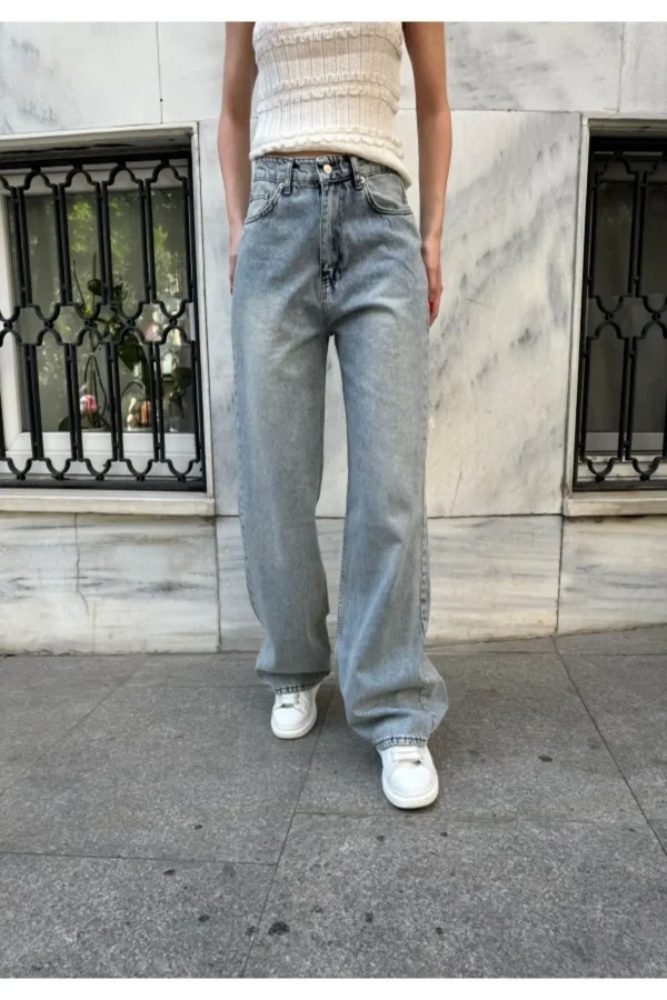 Y2k Mavi Yıkamalı Baggy Jean Bol Paça Pantolon